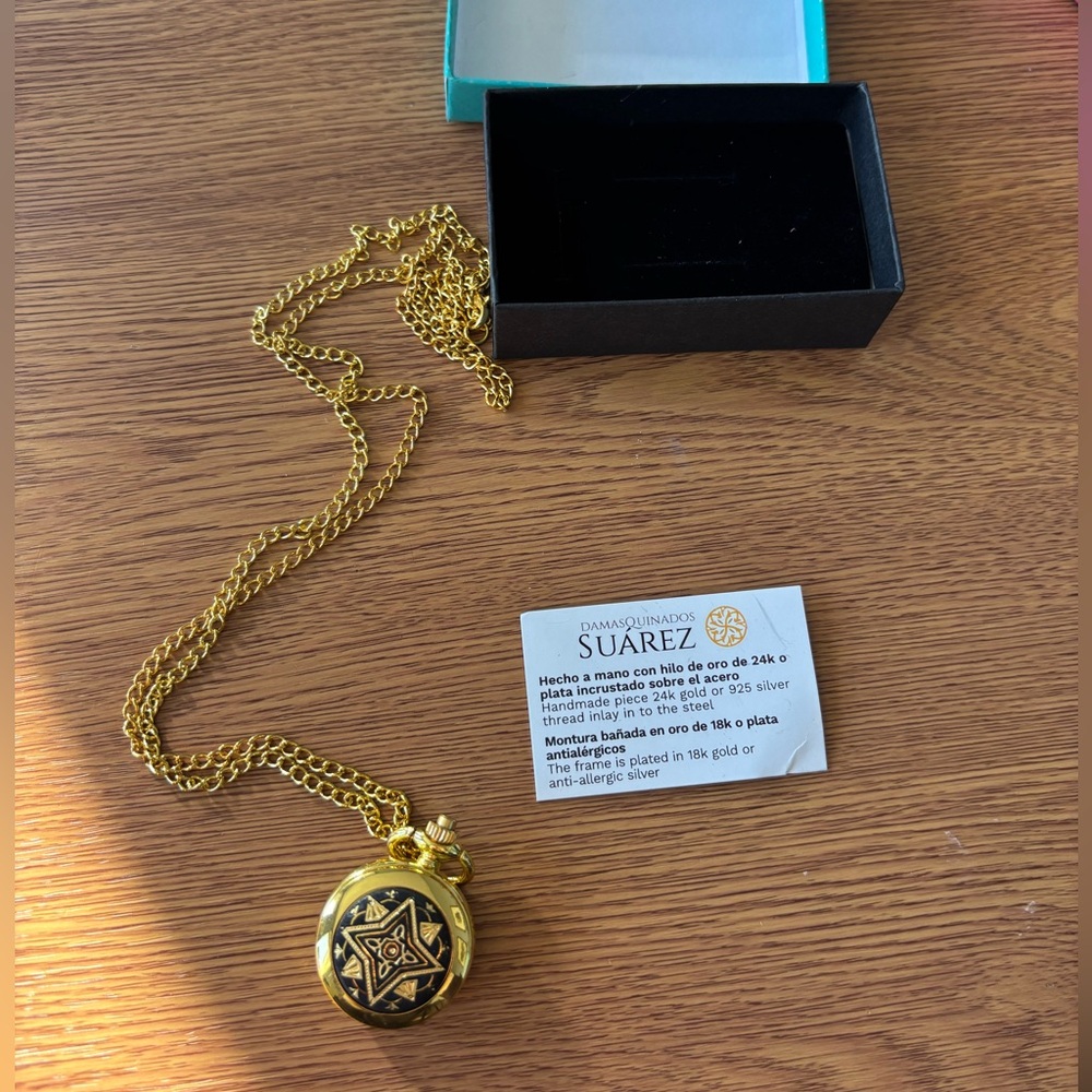 DamasQuinados Suarez Gold and Black Pocket Watch Necklace